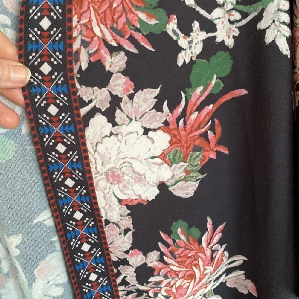Flying Tomato Boho Kimono Black Floral Festival Cardigan Size M